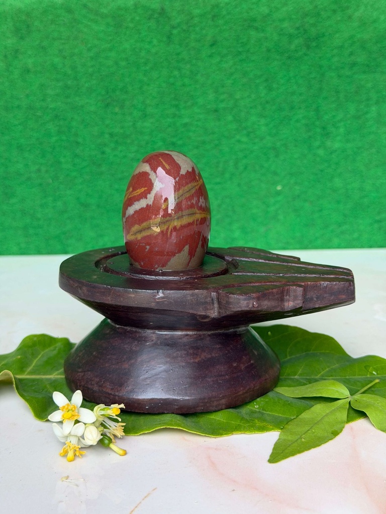 Invite Divine Energy with 2.5 Inch Kumkum Dhari Narmadeshwar Shivling in 5 Inch Natural Stone Jaladhari | Original Narmada Banalinga