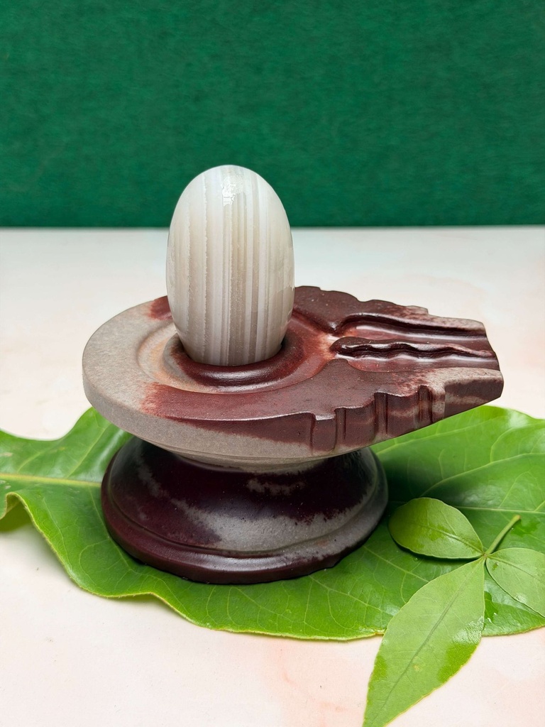 Authentic 2 Inch Amarnath Narmadeshwar Shivling in 4 Inch Natural Stone Jaladhari | Premium Narmada Banalinga for Meditation & Spiritual Worship