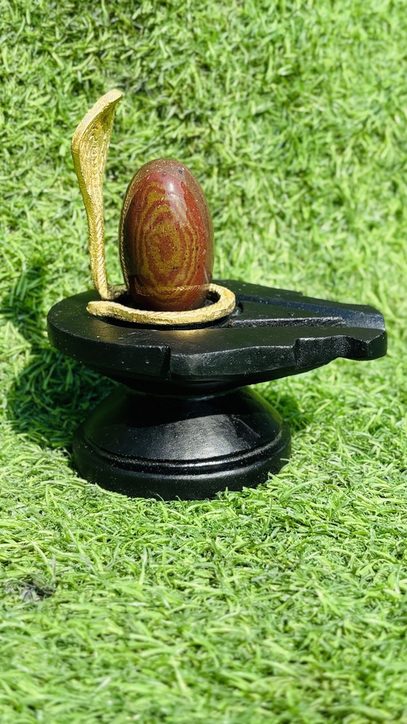 Original 2 Inch Mahamrityunjay Narmadeshwar Shivling with 4 Inch Damru Design Natural Stone Jaladhari |  Narmada Shiva Lingam