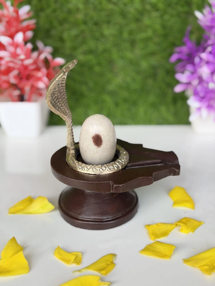 Premium Narmadeshwar Shivling with Damru Jaladhari and Panchmukhi brass Naag